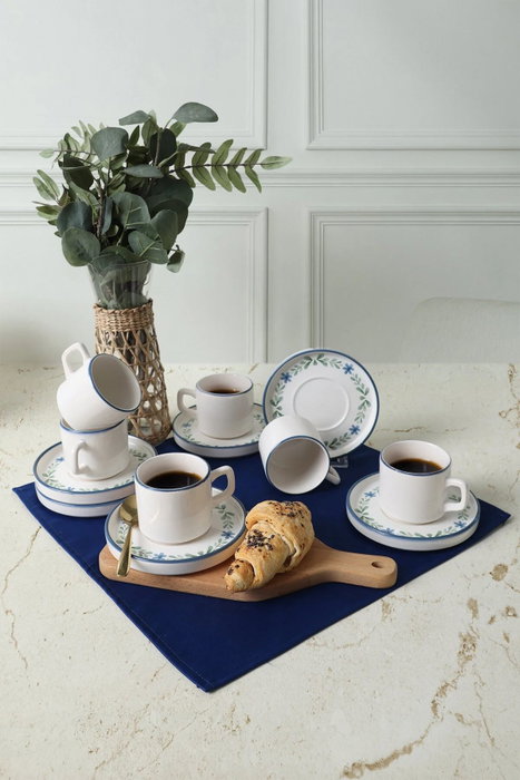 Hermia Juego de tazas de té de 12 piezas Blanco, Azul y Verde Hermia Juego de tazas de té de 12 piezas Blanco, Azul y Verde